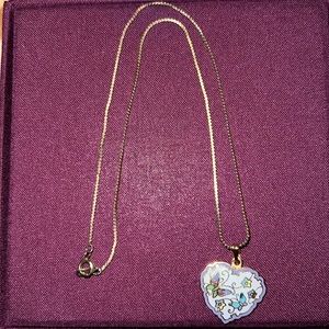 Vintage Nickel Sized Heart Pendant With Butterflies